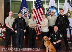 Captain Worcester, Lieutenant Fetterolf, Lieutenant Kreider, First Sergeant Demirci, Deputy Jett, Deputy Sterne, Deputy Eastman and K-9 Ruby with Vice President Allen
